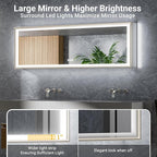 60x20 Beveled Brushed Nickel Aluminum Framed Medicine Cabinet with Flip-up Mirror Door, Surface or Recessed Dimmable Lighted Medicine Cabinet with Defogger, Outlet, and Sensor Inner Light