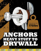 Gripit Brown Drywall Anchors (Up to 175Ibs/79kg) | Heavy Duty Drywall Anchors | Wall Anchors and Screws for Drywall | Anchors and Screws Kit | Plaster Wall Anchors | 3/4" Inch Drill Bit | Reusable
