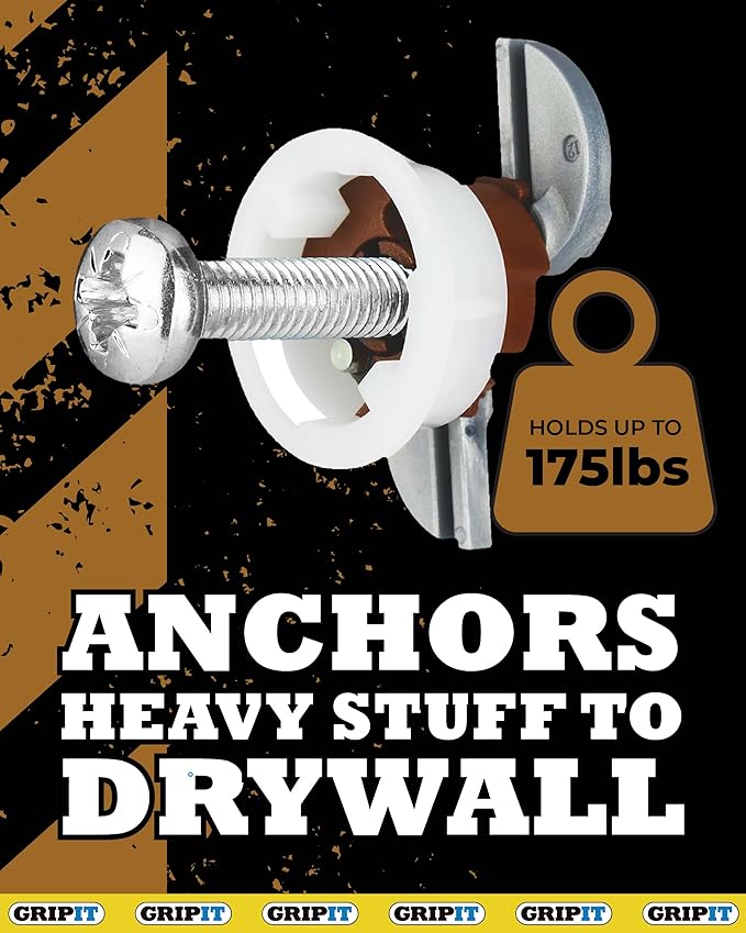 Gripit Brown Drywall Anchors (Up to 175Ibs/79kg) | Heavy Duty Drywall Anchors | Wall Anchors and Screws for Drywall | Anchors and Screws Kit | Plaster Wall Anchors | 3/4" Inch Drill Bit | Reusable