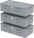 Underbed Storage Box, Foldable Under Bed Bins Container, Fabric Closet Organizer with Lid, for Clothes, Sheets, Blankets, 23.6x11.8x5.9in, Grey, 3 Pack