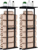 STWWO Towel Racks for Bathroom, Bathroom Towel Storage Wall Mounted 30 inch with Shelf Can Holds 6 Large Towels, Wall Towel Rack for Rolled Towels, Black (Pack of 2)