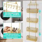 HapiRm Over The Door Organizer - Hanging Door Organizer with 4 Metal Large Capacity Baskets and Adjustable Coat Hook for Bathroom Bedroom Kitchen Pantry Closet Cabinet
