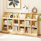 9-Cube Wooden Storage Bookcase - 11-Inch Open Shelf Cabinet, Simple Modern Bookshelf Organizer for Home Office, Living Room, Oak