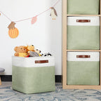 HNZIGE Collapsible Fabric Storage Cubes 13x13x13 Set of 4 Decorative Storage Basket Bin with Handles Storage Cube Basket for Organizing Clothes, Toys, Closet, Nursery(Green White)