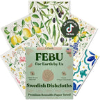 FEBU Swedish Dishcloths for Kitchen | 5 Pack Italian Summer Reusable Paper Towels Washable | Swedish Dish Towels | Non-Scratch Cellulose Sponge Cloths | No Odor, Biodegradable Cleaning Cloths