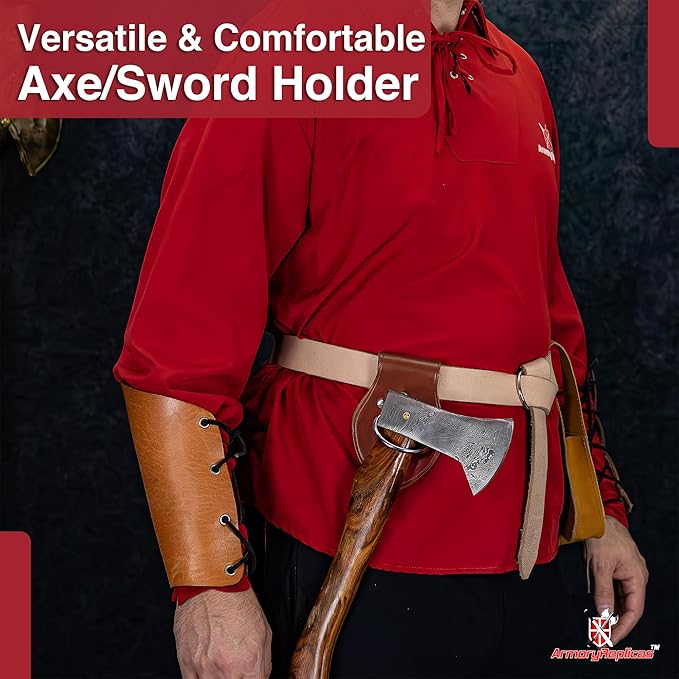 Armory Replicas - Genuine Rawhide Leather Universal Axe Frog - Medieval Hand Crafted O-Ring Funcitonal Outdoor Costume LARP Weapon Holder