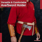 Armory Replicas - Genuine Rawhide Leather Universal Axe Frog - Medieval Hand Crafted O-Ring Funcitonal Outdoor Costume LARP Weapon Holder
