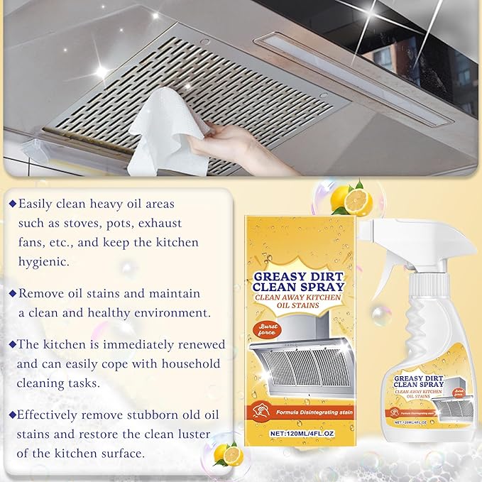 2Pcs All-Purpose Oil Stain Cleaner, Kitchen Oil Remover Degreaser Spray, All-Purpose Cleaner and Degreaser, Degreaser Cleaner,Kitchen Bathroom Cleaning Supplies 120ml/4Fl.oz