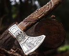 Wazir Crafts Viking Axe |Carbon Steel Engraved Blade with 18″ Wooden Handle & Leather Sheath | Collectible Norse Design Hatchet for Camping & Gifting (WCA-014)