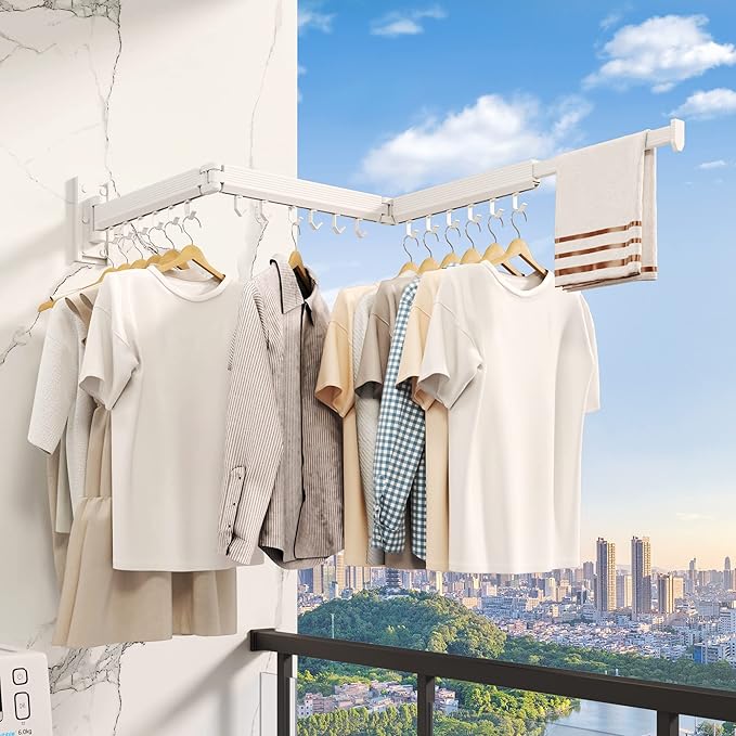 Wall Mounted Clothes Drying Rack, Collapsible Laundry Drying Rack, Retractable Foldable Drying Rack Clothing for Hanging Clothes