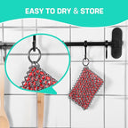 HAUSHOF Cast Iron Scrubber, Chainmail Scrubber with Silicone Core, Premium Chainmail Scrubber Sponge for Skillet, Pan, Dutch Oven