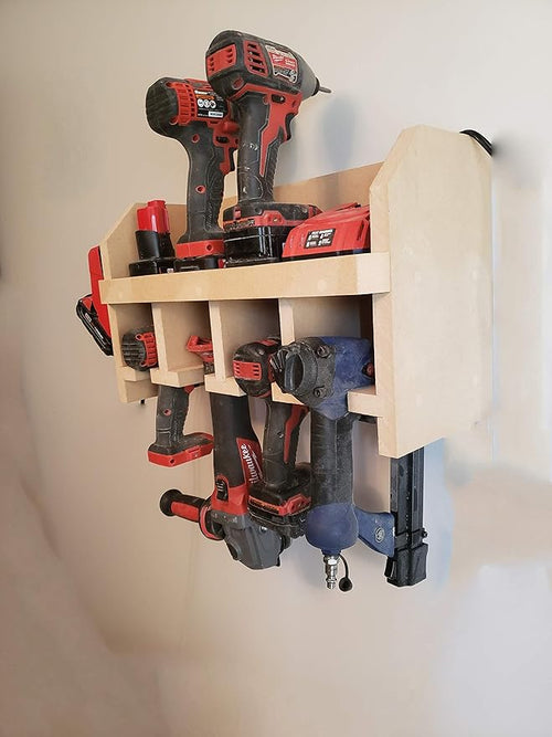 "Generic" Cordless Tool Shelf Holds 4 Drills, Impact Drivers and Others, with Charger/Battery Shelf