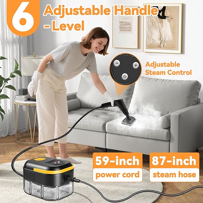 KingSom Handheld Steam Cleaner,6-Level Adjustable Handle Steam Cleaner for Home,2500W High Pressure steam Cleaner for Cleaning,10s Fast Heat-Up,47.3oz Tank,10 IN 1 Portable Steam Cleaner for Car