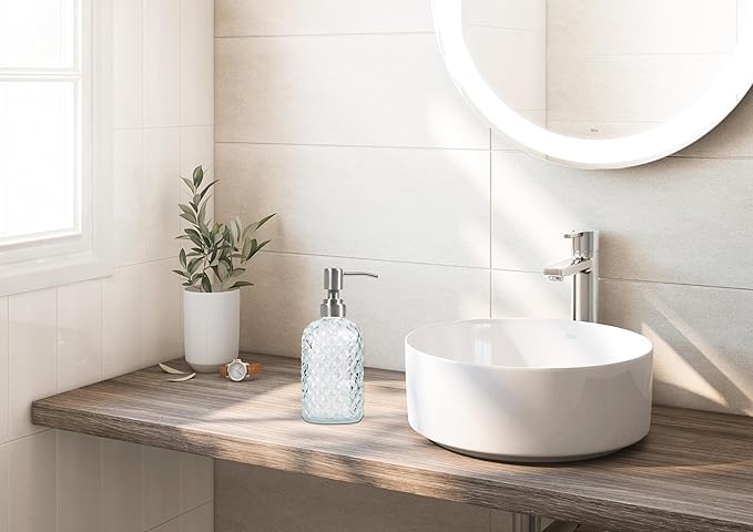 Bathroom & Kitchen Glass Hand and Dish Soap Dispenser with 304 Rustproof Stainless Steel Pump (Clear-2pack)
