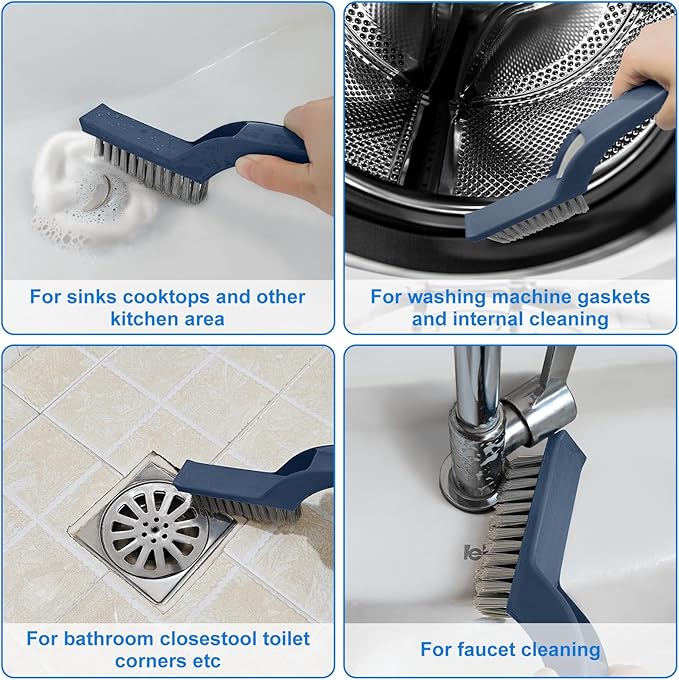 Cleaning Brush - QAGOBDI Hard Bristle Crevice Cleaning Brush for Household, Bathroom, 2 PCS Bathroom Gap Brush with Long Gandle Embedded Stolen Goods Clip