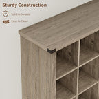 GarveeHome 9 Cube Storage Organizer Bookshelf, 4 Tier Farmhouse Horizontal Bookcase, 37.4 Inch Wood Storage Bookcase for Entryway, Long Low Bookshelves for Living Room-Grey