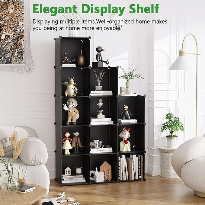 C&AHOME Cube Storage Organizer, 12-Cube Shelves Units, Closet Cabinet, DIY Plastic Modular Book Shelf, Ideal for Bedroom, Living Room, Office, 36.6" L x 12.4" W x 48.4" H Black SHS3012B