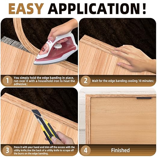 GSCIT Club Red Oak Edge Banding, 1/2 inch x 250ft roll of Veneer Plywood Edge Banding Preglued Flexible, Wood Tape Banding for Cabinet Repair