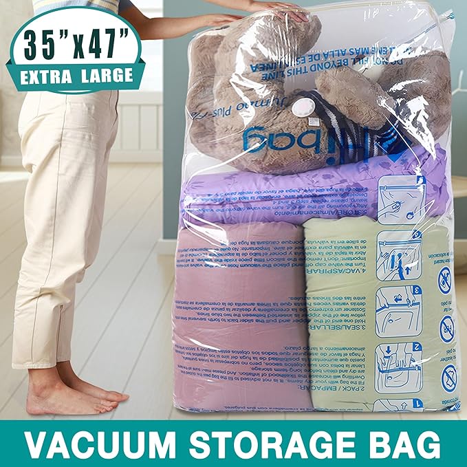 XXL Jumbo Size 47''X35'' Vacuum Storage Space Saver Bags Extra Large for Blanket, Bedding, Comforters (4 Pack)