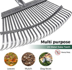 Garden Rake for Leaves, 37"-73" Adjustable Handle Rake Set with Leaf Grabbers, Work Gloves and 2 Leaf Bags, 18" Wide Head with 25 Metal Tines for Yard Picking Leaves, Shrub Grass Bush Lawn Cleanup