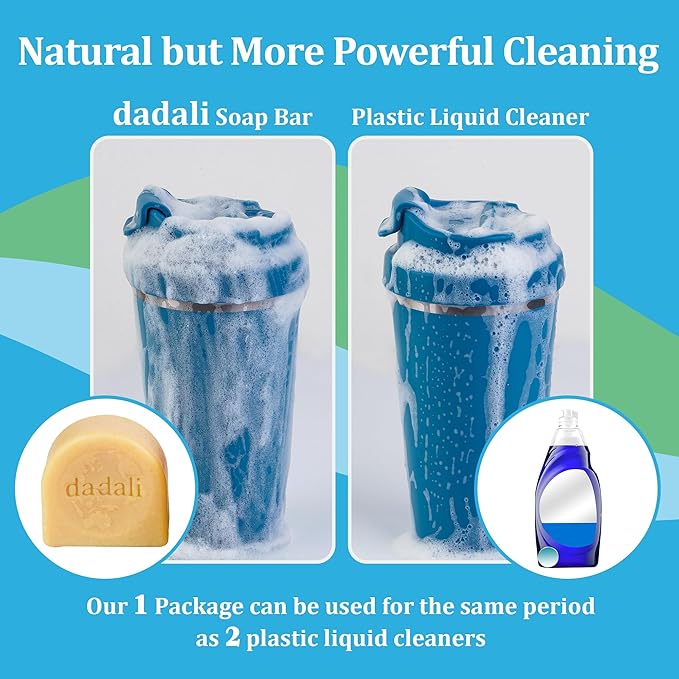 dadali Natural Solid Dish Soap Bar 25oz (Pack of 5) – Biodegradable Dish Soap Block, Eco-Friendly, Zero Waste, Gentle on Skin, Safe Cleaner for Dishware, Fruits, and Vegetables, Lemon Essential Oil.