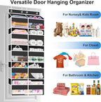 Over The Door Organizer Multi Pocket,5 Tier Large Hanging Shelf for Storage Kids Toys, Diapers, Clothes,Yarn,Heavy Duty Behind Door Storage for Bedroom Bathoom Nursery Closet Pantry,Black