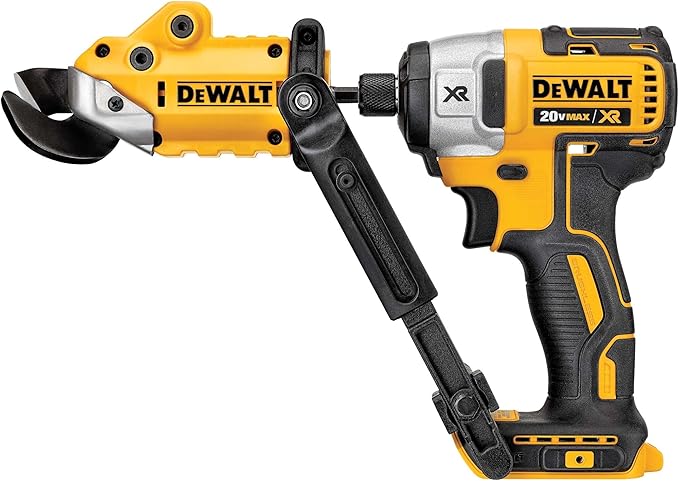 DEWALT Metal Shear/Cutter Drill Attachment, Impact Ready, 360 Degree Pivoting Head, Cuts 18GA Material (DWASHRIR)(Yellow, Black)