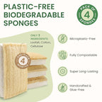 Natural Kitchen Sponges – Eco-Friendly, Compostable Dish Sponges – Loofah & Cellulose Scrubbers – Plastic-Free, Zero-Waste, Biodegradable – Durable, Non-Scratch – Pack of 4