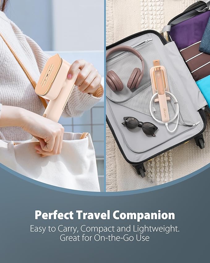 Portable Travel Steamer Handheld Garment Steamer with 15s Heat Up, Dual Voltage 100-240V, Lightweight Design, Horizontal & Vertical Steaming, Ideal for Home, Office, and Worldwide Travel