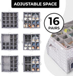ALCOVA Shoe Organizer for Closet, 2 Pack Shoe Storage Box with Clear Cover, Foldable Shoe Storage Box, Fits up to 16-32 Pairs, Gray