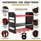 Power Tool Organizer Wall Mount - 3-Tier Heavy-Duty Metal Hand Tool Storage Rack, Utility Racks, Drill Holder, PegBoard Side, & More - Garage Storage Cordless Tool Organizer (Red)