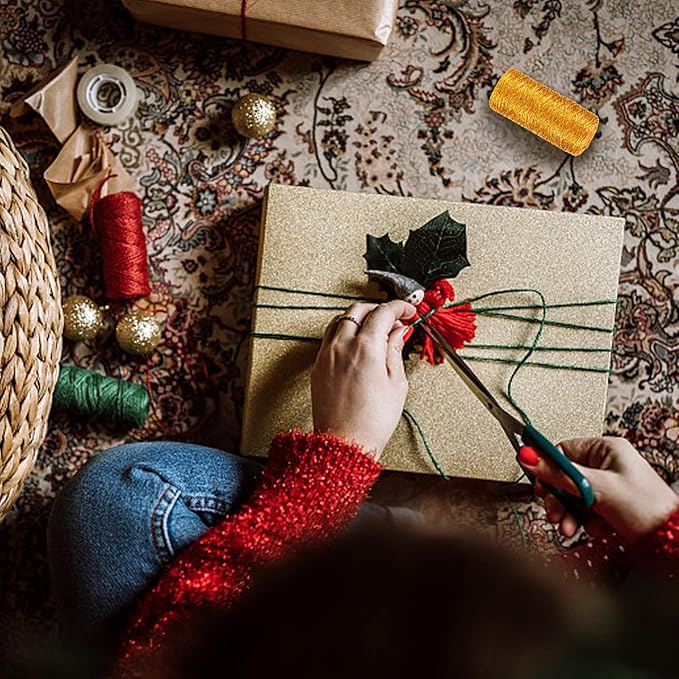 984 Feet Christmas Twine Packing Bakers Kraft Butchers Baking Gardening Twine Wrapping Arts Crafts Party Decorations(Gold Green Red)