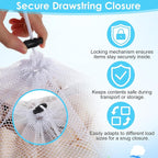 Thinp 3 Pcs Mesh Laundry Bags, Mesh Wash Bags Heavy Duty Washing Bag with Drawstring Machine Washable Garment Bag for Dormitory College Apartment Travelling Camping (White)