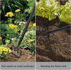 BsBsBest Hoe Garden Tools, 37-62 Inch Gardening Tools for Weeding, Stirrup Hoe Long Handle for Yard Weed Puller, Scuffle Hula Adjustable Weeding Loop Hoe for Lawn, Vegetable, Soil, Planting Black