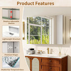 BEAUTYPEAK Bathroom Medicine Cabinet Mirror with Storage, 36 Inch x 26 Inch Silver Medicine Cabinet with Double Door & Adjustable Shelves for Vanity, Tempered, Aluminum Surface, Wall-mount or Recessed