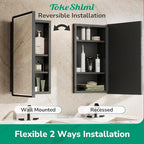 TokeShimi 48x30 Medicine Cabinet Mirror Bathroom Vanity Black Metal Framed Recessed or Surface Mounted Medicine Cabinet with Beveled Mirror with Storage Aluminum for Modern Farmhouse