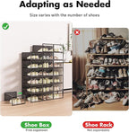 Foluck Shoe Storage Box, 15 Pack Clear Plastic Stackable Shoe Organizer for Closet, Interlocking Design for Sneakers, Foldable Shoes Container Rack with Lids, Black