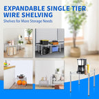 YSSOA Heavy Duty 1-Tier Shelving Unit, 15" W x 13.8" D x 15" H Wire Metal Stackable Storage, Chrome, 2 Pack