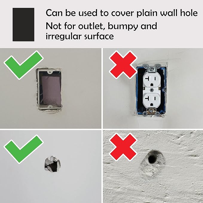 Rubber Bond Self-Adhesive Rubber Wall Outlet Cover Plate 5 Pack - Easy to Apply Peel & Stick Drywall Hole Patch - 5x3 Inch Screwless Blank Wall Plate Cover - Premium Rubber Wall Hole Cover (Black)