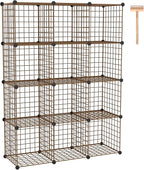 C&AHOME Wire Cube Storage, 12 - Cube Organizer Metal C Grids, Modular Shelves Units, Closet Organizer, Ideal for Home, Office, Living Room, 36.6”L x 12.4”W 48.4”H, Brown UWCS3012R