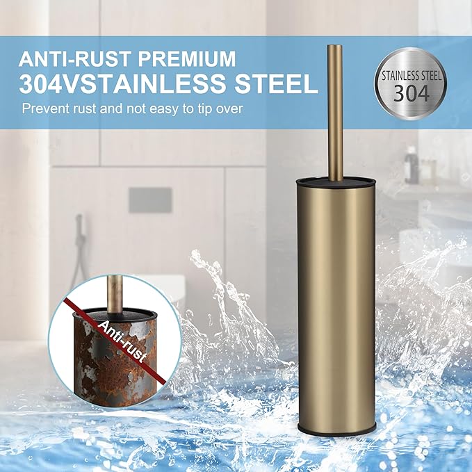 BGL Brushed Gold Toilet Brush and Holder,Stainless Steel Toilet Brushes for Bathroom with Holder