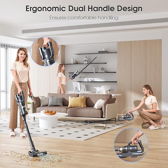 35,000pa Cordless Vacuum Cleaner, Max 50 Minutes, Lightweight Cordless Cleaners for Home, Stick and Handheld Vacuum for Carpets, Hard Floor, Pet Hair, Cars (Black)