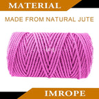 4mm x 200 Feet Pink Jute Rope, Twine for Gardening Tomato Climbing Plant Tie Floristry Crafts Gift Wrapping Packing Decor