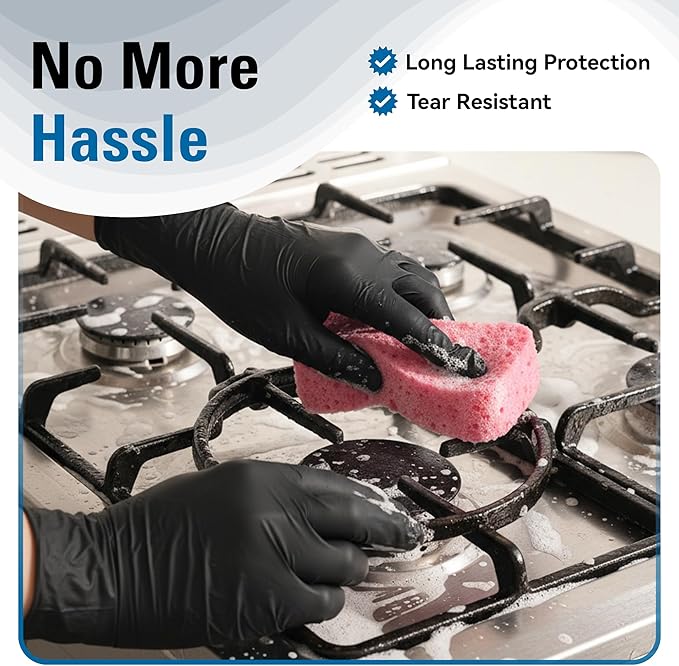Disposable Nitrile Gloves Black, Food Safe Rubber Gloves Latex-Free Powder-Free for Cooking Food Prep Kitchen Clean