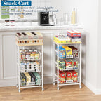 4-Tier Small Kitchen Storage Cart on Wheels with Pull-Out Drawers, Rolling Pantry and Snack Organizer Cart with Wood Top, Kitchen Floor Fruit Basket Stand for Fruit Potato Onion Veggie Snack