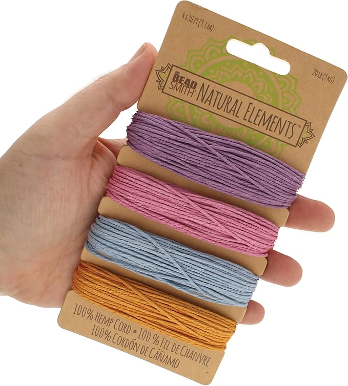 The Beadsmith 100% Hemp Cord – Pastel Colors – 1mm, 30 Foot Spool, 20LB Test Strength – Twine for Jewelry Making, Macrame, Paper Crafts, Gardening, Scrapbooking, Home Décor, DIY String Art & More