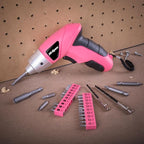 Hi-Spec Small Electric Screwdriver, Mini Drill Set, Rechargeable 3.6V Cordless Screwdriver with 26 Driver Bits, Power Tool for Small Projects & Home Use, Pink