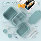 Jelife Bento Box Adult Lunch Box - 72oz Stackable Bento Lunch Box for Adults, 3 Layers All-in-One Large Bento Box Leak-Proof Lunchbox with Utensil Sauce Dressing Containers for Dining Out,Work, Green