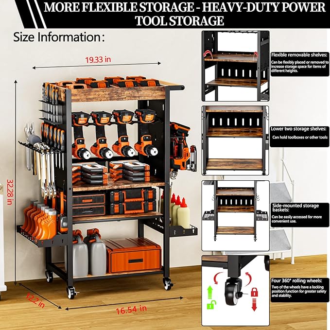 Heavy-duty metal tool organizer,Premium thickened wood panels,tool organizer 5 Layers + 5 Side Hooks Integrated Design Tool Organizers and Storage