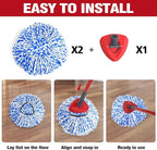 NEWE Mop Heads Replacements 2 Pack with Triangle Base for O-Cedar RinseClean 2 Tank System, Microfiber Spin Mops Replace Refills for Deep Cleaning All Floors